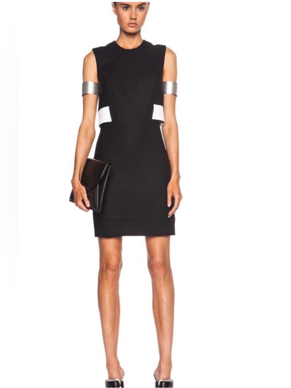 Helmut Lang Flex Suiting Leather Trim Cutout Dress Black White